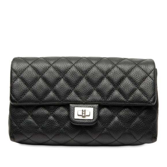 CHANEL Handbags - CHANEL Black Caviar Leather Clutch Bag